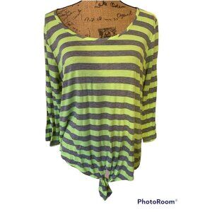 🌸3/$15🌸Gray & Neon Striped Long Sleeve Blouse, Lace Back & Knotted Front JR XL